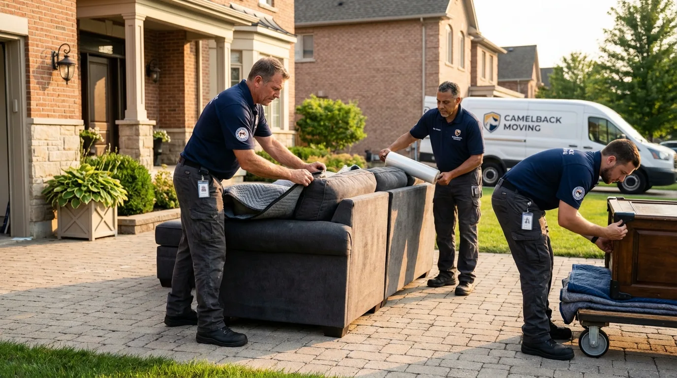 Large estate moving crew wrapping furniture in Sugar City, ID